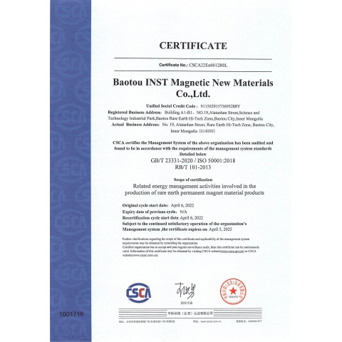 ISO5001 Energy Management System Certificate