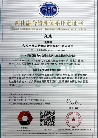 GB/T23001 Assessment Certificate for Integrated Management System of Industrialization and Industria